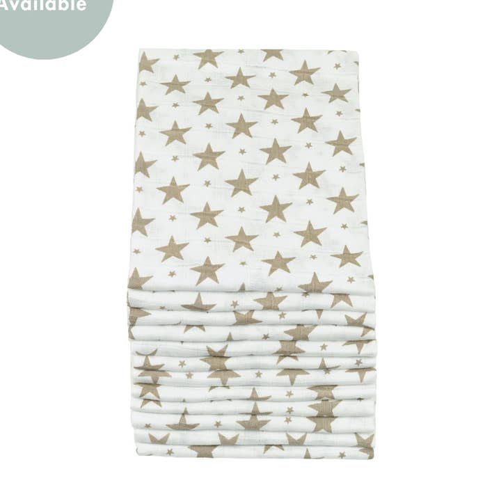 MuslinZ - 12 pz Quadrati di Mussola di Cotone con Stelle per la vendita all'ingrosso da parte di Muslinz - MerryGoRoundUK Ltd