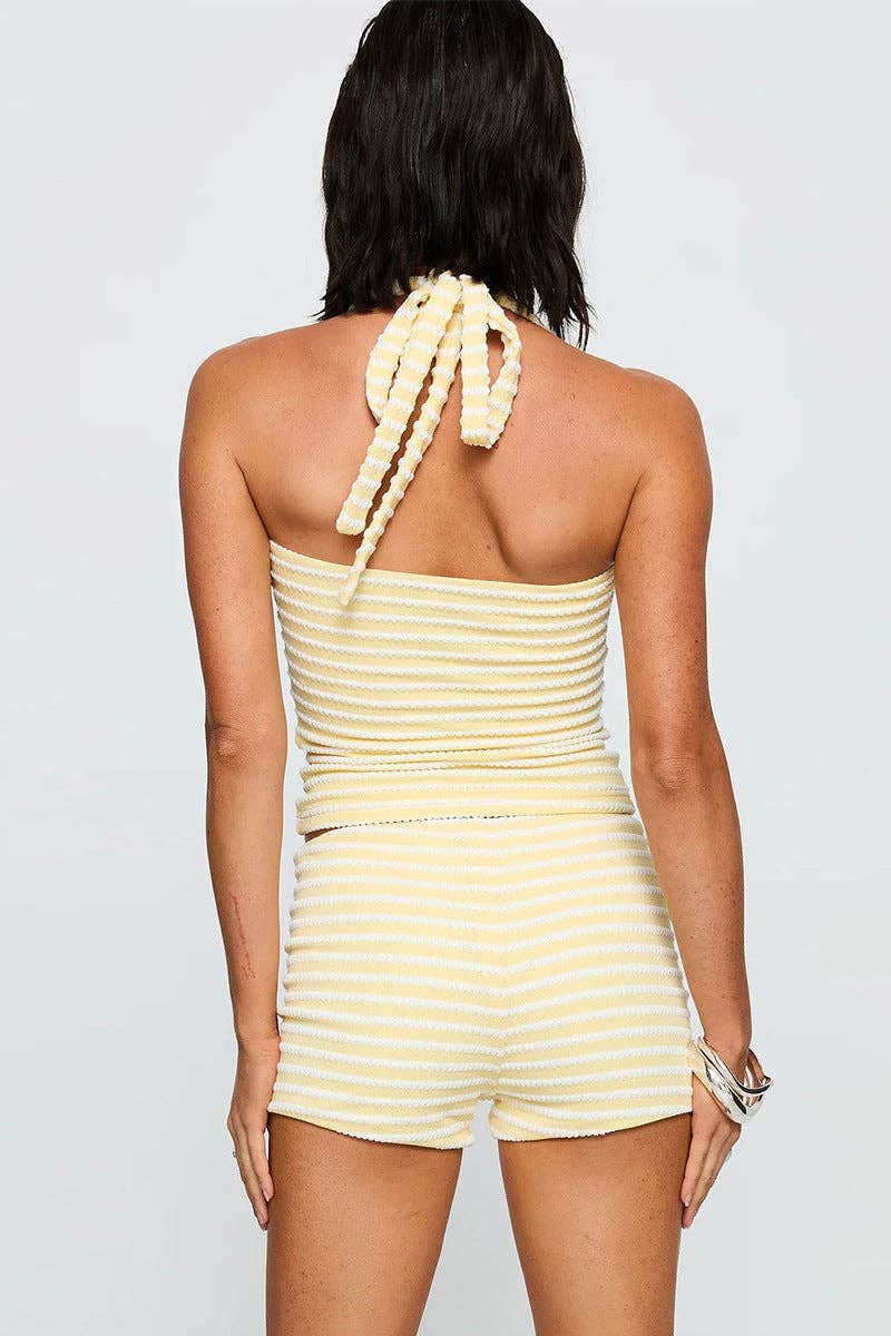 Mccolin – Großhandel Loungewear-Set – Damen – Gestreiftes Neckholder-Top und Shorts-Set10