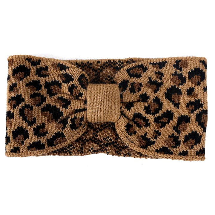 Leopard Animal Pattern Bow Ear Warm turban Headband for wholesale by Diacly