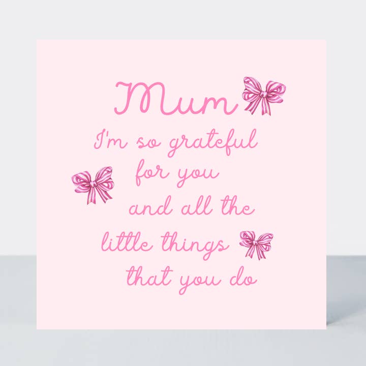 Mama – so dankbar: Karte mit rosa-gestreiften Schleifen – Muttertag/Geburtstag für den Großhandel von Petimo
