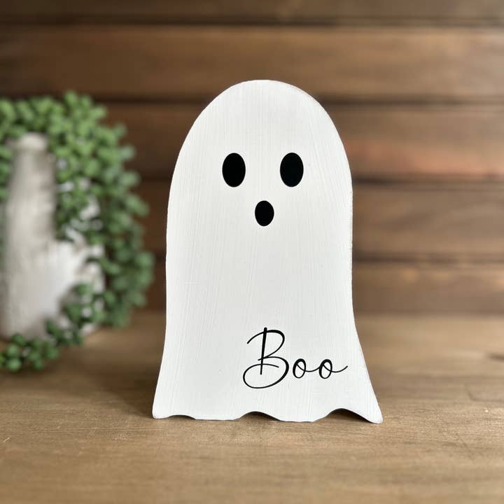 Primitive/Country Rustic Wood Halloween Ghost Sitter for wholesale by Inkwood Crafters