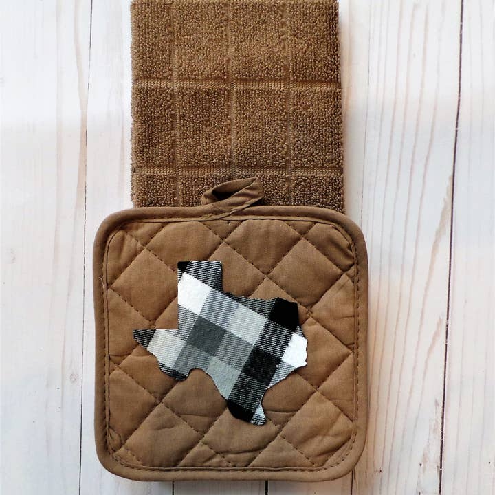 Plaid Spirit - Wholesale Oven Mitt/Pot Holder - Buffalo Plaid State shape potholder and towel set5
