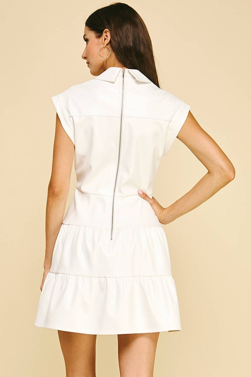 PINCH - Wholesale Dress - Women's - PU LEATHER TWIST DETAIL TIERED MINI DRESS - 6418D23