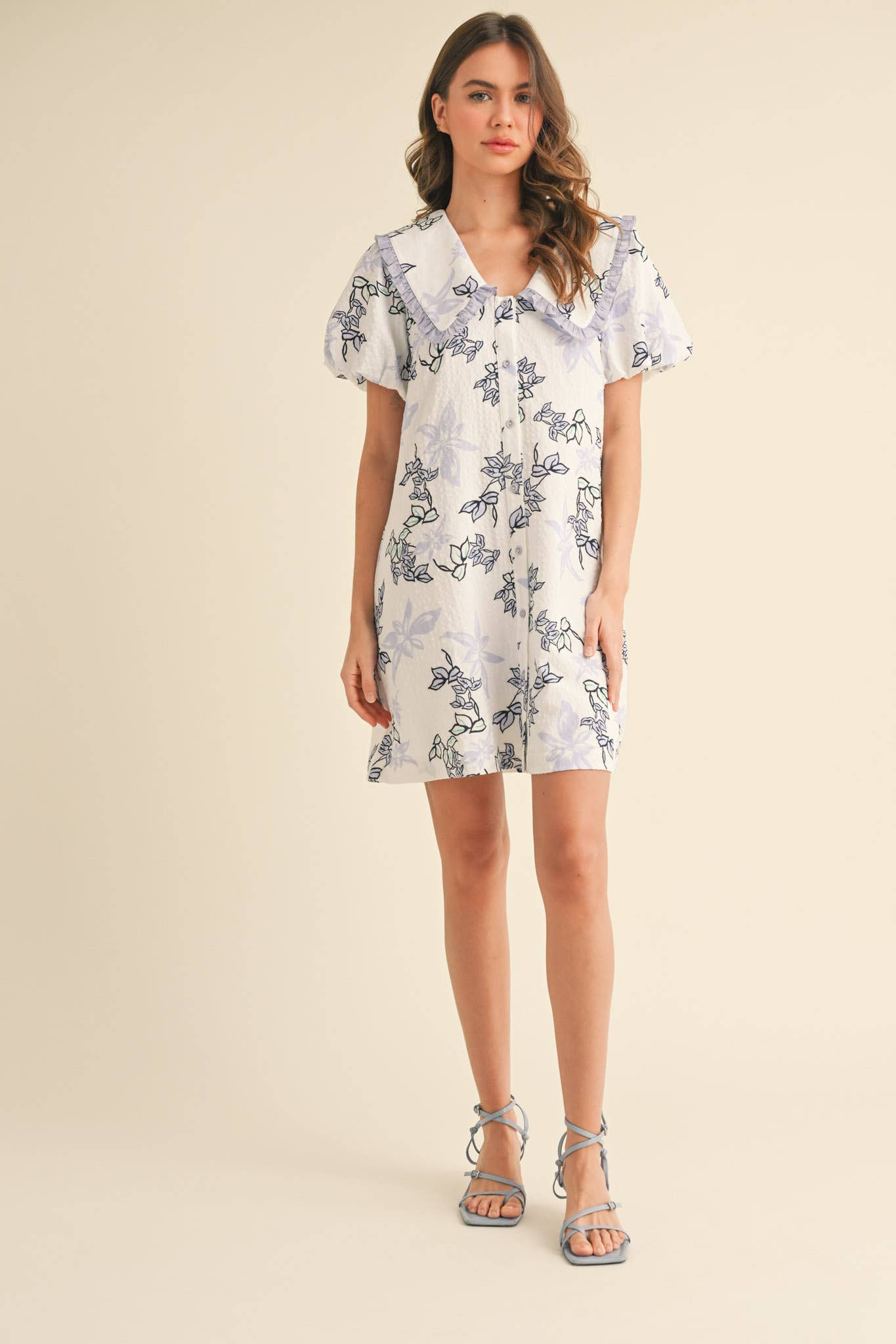 &MERCI - Wholesale Dress - Women's - DOLL COLLAR BUTTON DOWN FLORAL MINI DRESS MDR387924