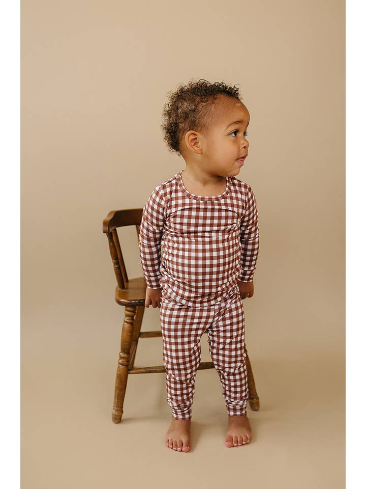 Lucky Panda Kids - Wholesale Lounge Set - Kids - Bamboo Two Piece Set | Chocolate Gingham10