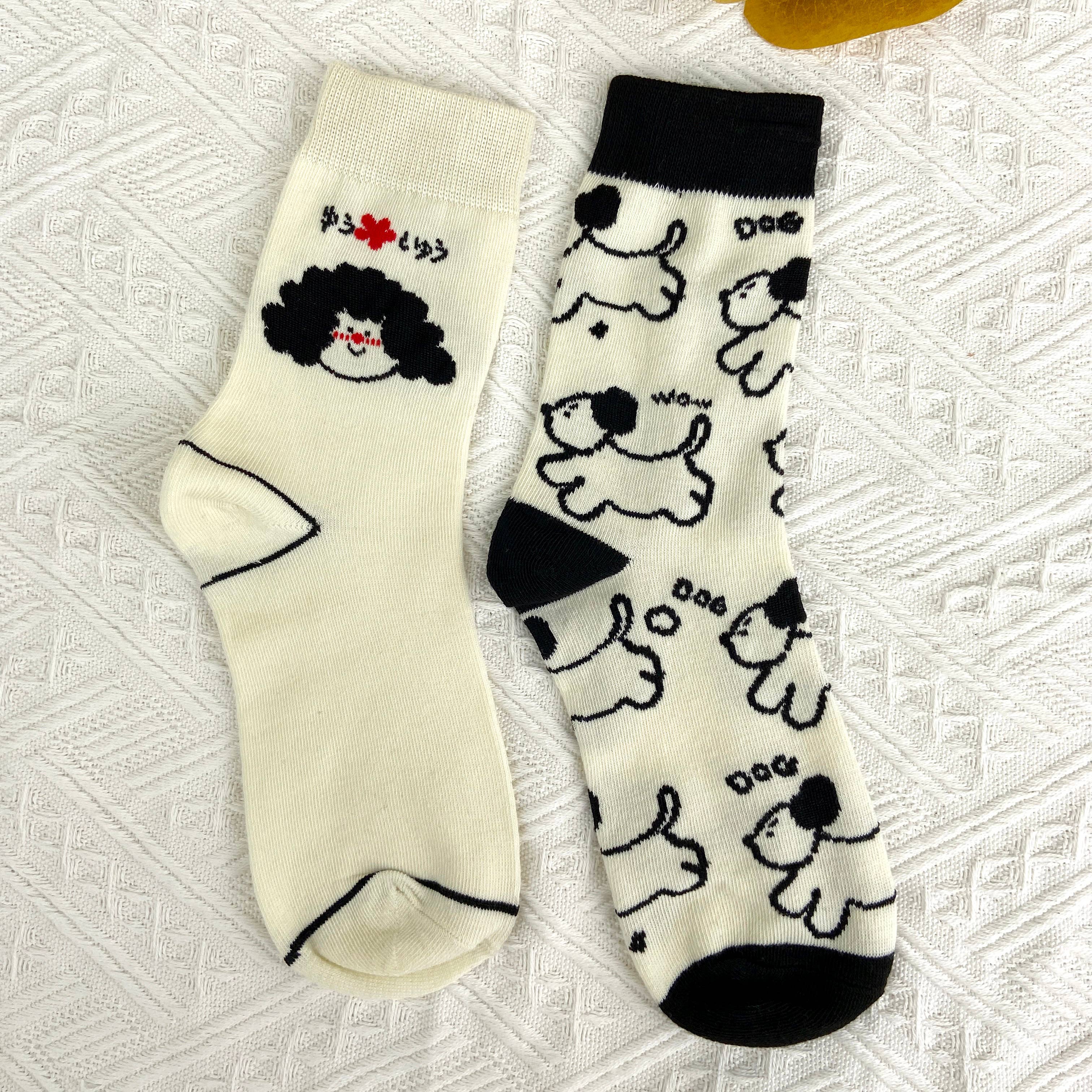 mildstyles - Wholesale Socks - Women's - Black and white cartoon mid-calf cute trendy socks9