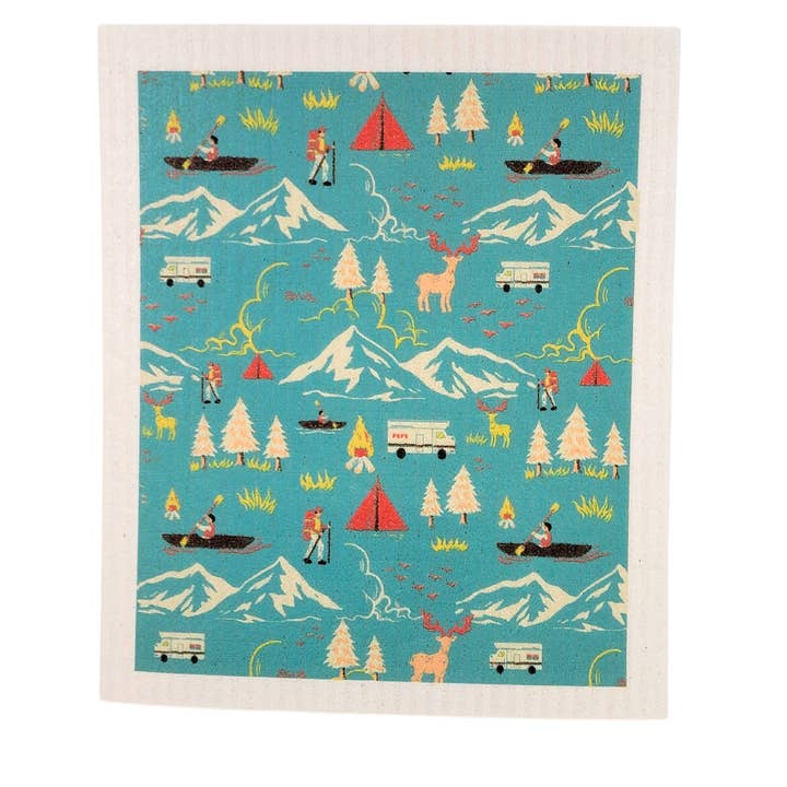 Summer Camping Collage Swedish Dishcloth - Sponge cloth for wholesale by Driftless Studios