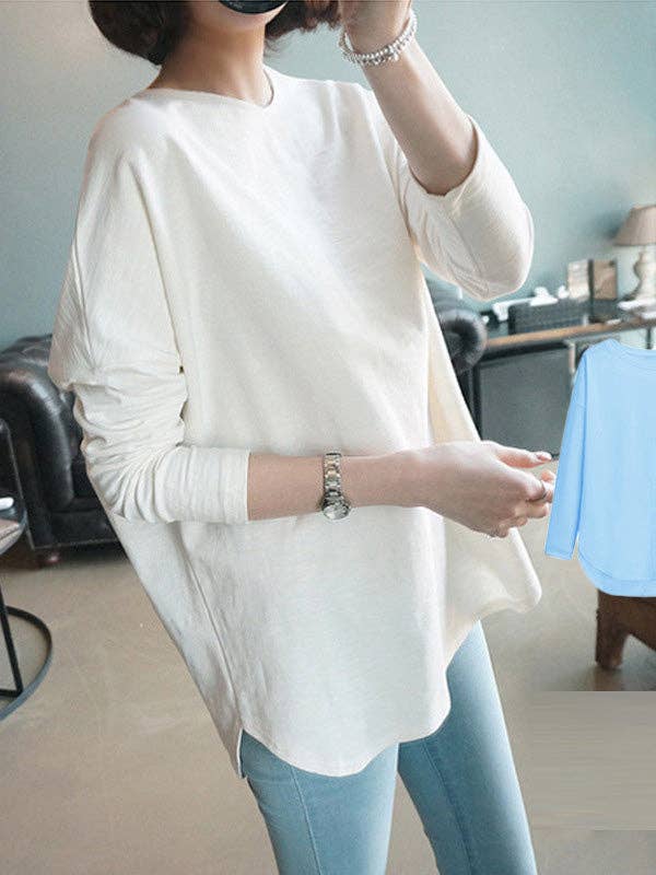 Sheer Trend – Túnica - Mulher por atacado – Camisetas simples de mangas compridas de cor sólida0