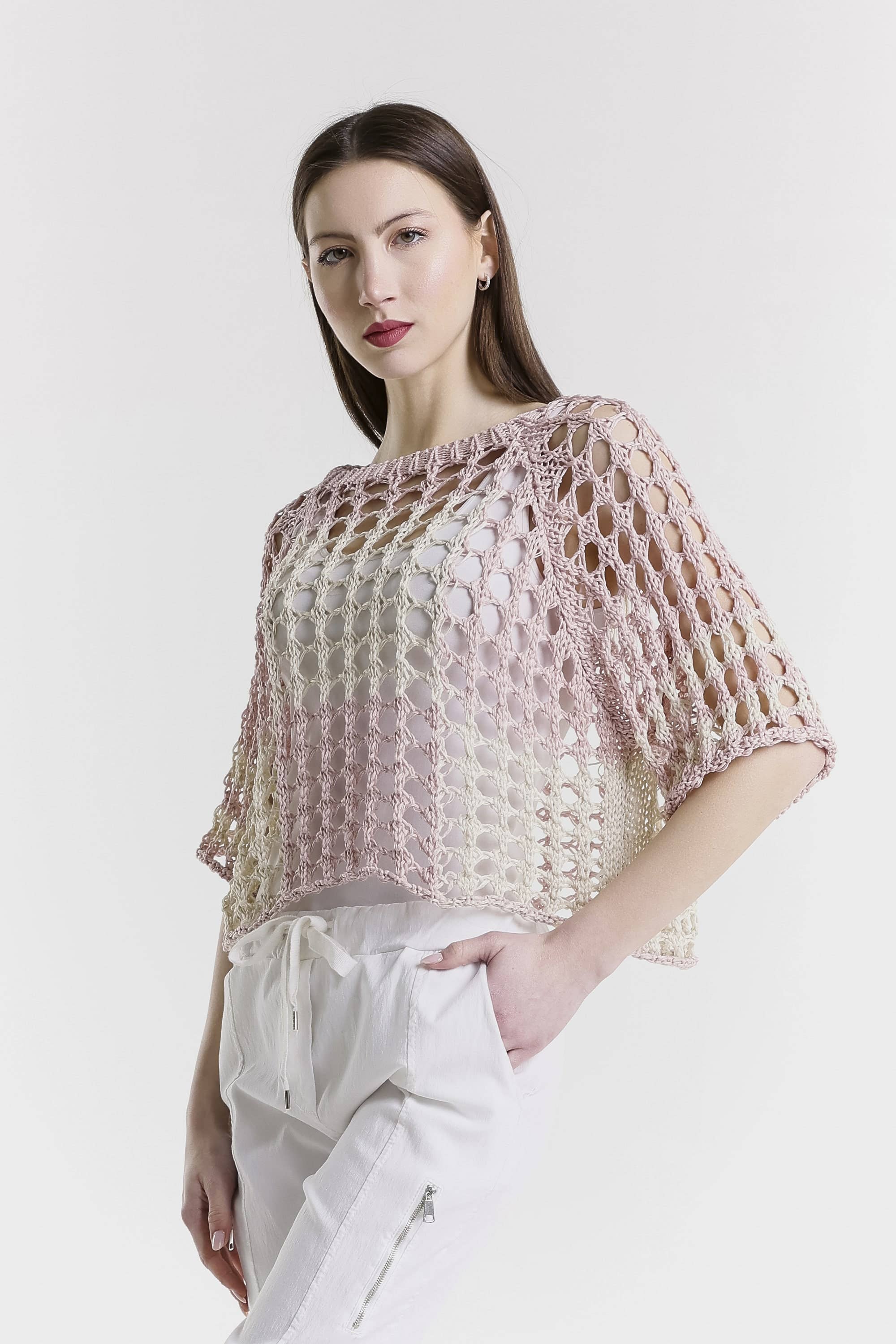 TINA Stephens Italy/Tees By Tina - Vendita all'ingrosso Maglione tricot - Donna - Doris Ballet Slv - Maglia quadrata bicolore (BQ906)18