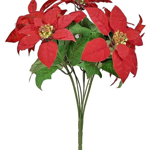 ISB59510- 18" Velvet Poinsettia Bushx9-RED-12/96pcs for wholesale by Impressive Enterprises, Inc.