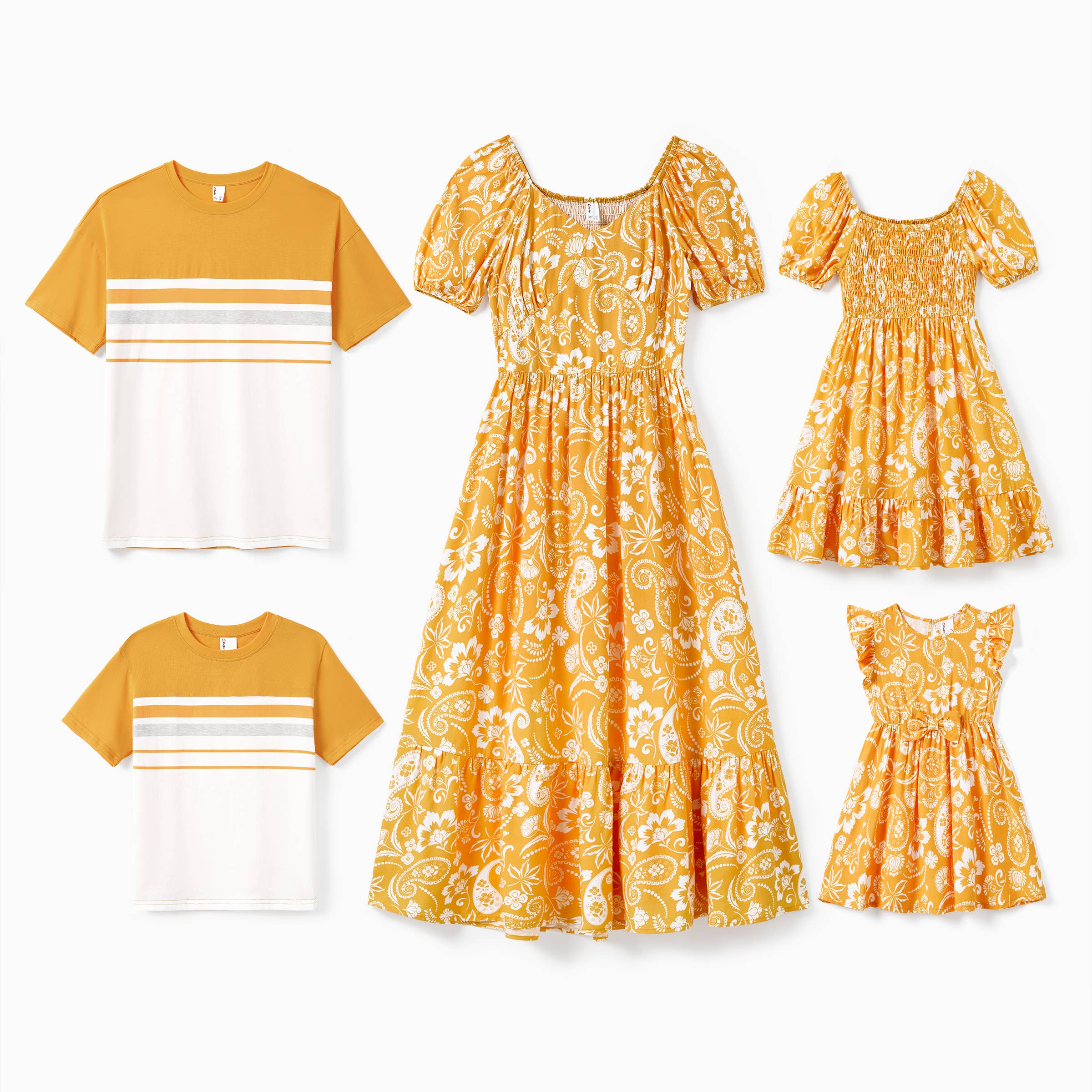 Giallo Maglietta a righe gialle abbinata per la famiglia PatPat & Vestito Paisley in vendita all'ingrosso su Faire8