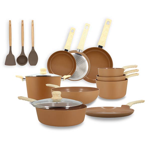 COLORAMA 13 piece hazelnut aluminum induction cooking set for wholesale by Menastyl