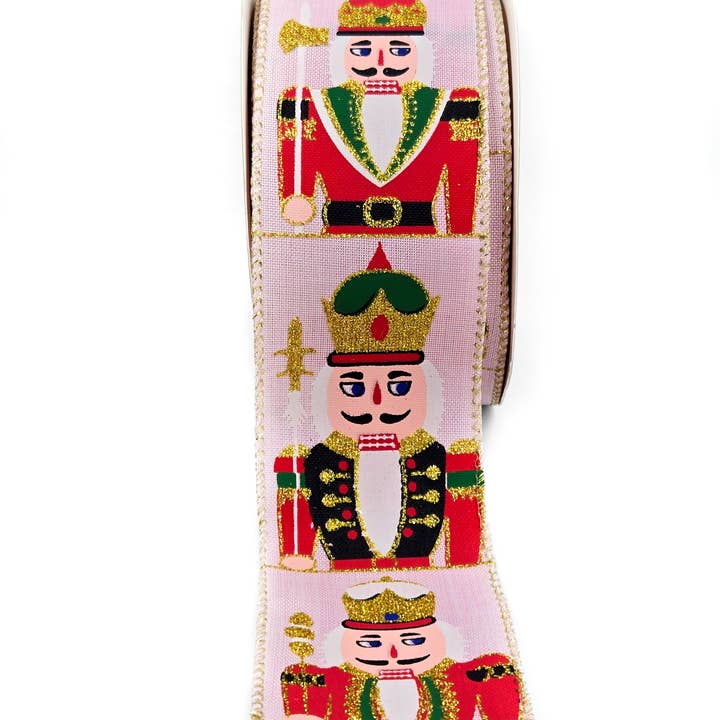 May Arts Ribbon - Wholesale Ribbon - Gift Wrapping - 2.5" Pink Faux Linen Nutracker Ribbon0