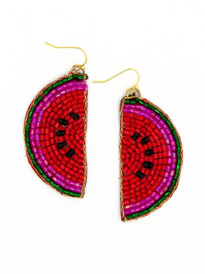 Beaded Fruit Earrings - Watermelon for wholesale by Fair Anita