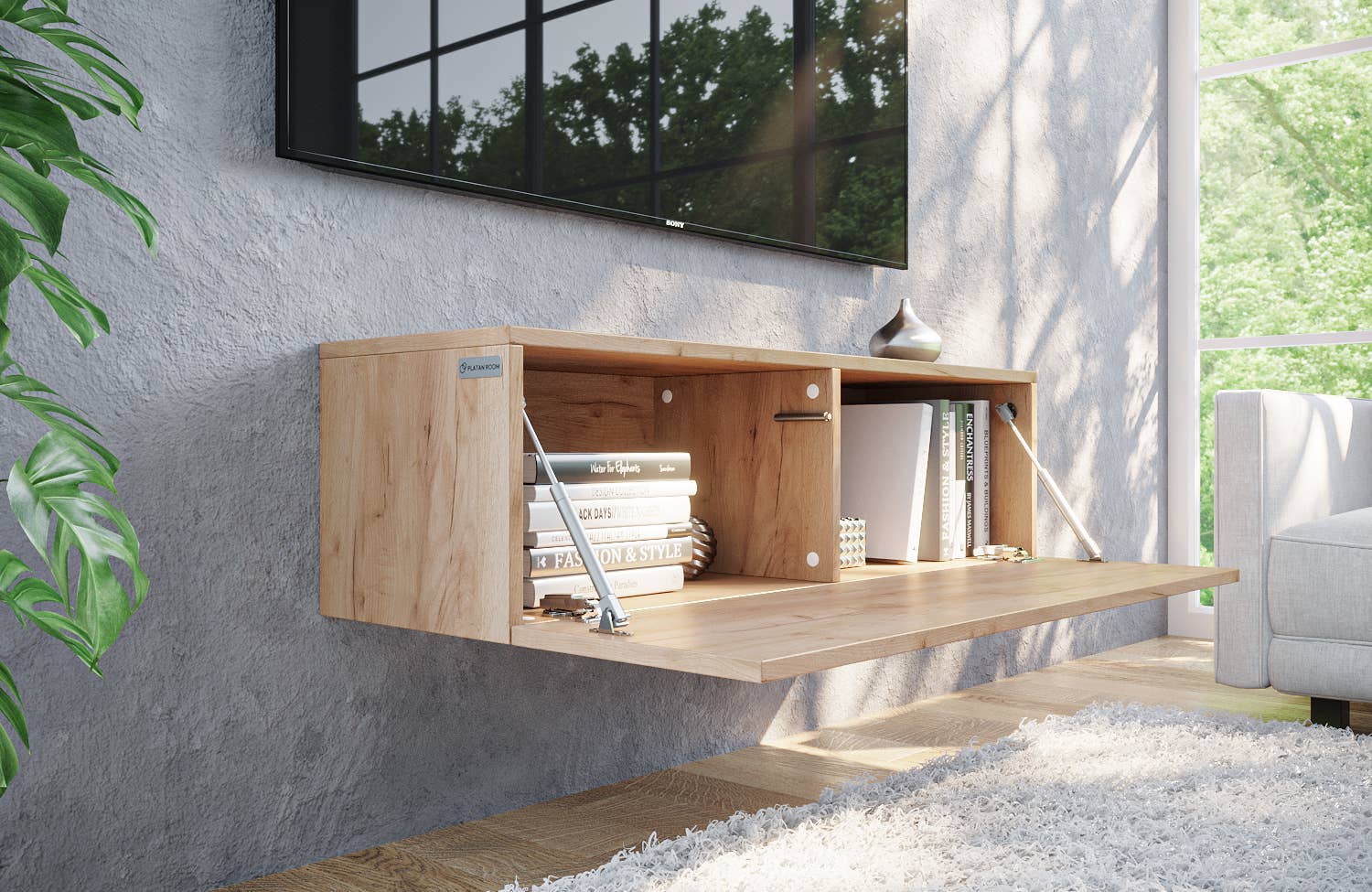 PLATAN ROOM - Wholesale Console Table - TV Cabinet TV Stand 105 cm Hanging or Standing Oak Gold2