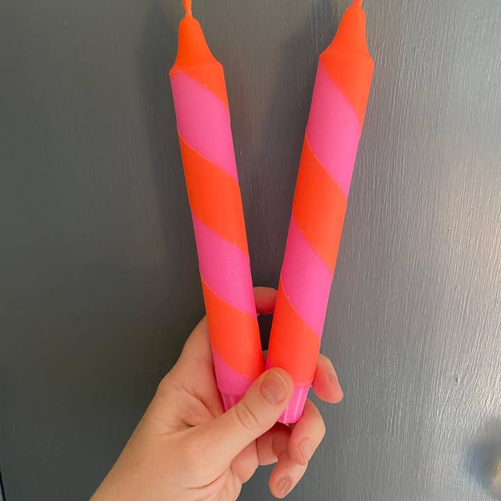 Florrie and Wren - Wholesale Tapered Candle/Candlestick - Neon Orange And Pink spiral twist Hand Dipped Candles 3