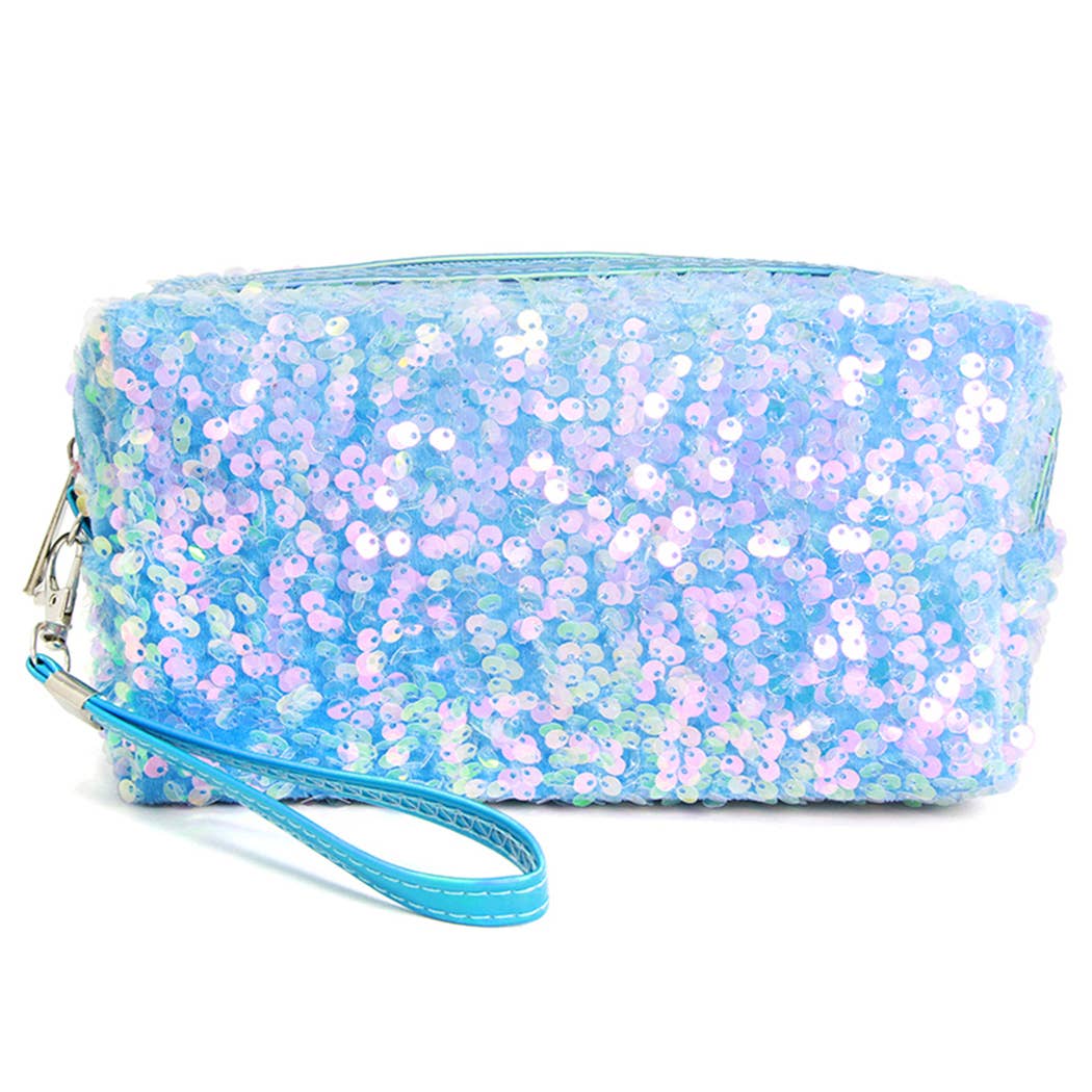 Fashion City - Wholesale Makeup/Cosmetic Bag - Sequin Zipper Cosmetic Pouch Bags w Strap6