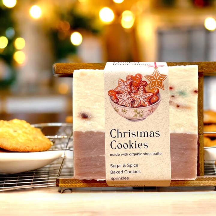 Julekagesæbe med bambussæbesaver-vinter+ferie for engroshandel hos Crooked River Candle