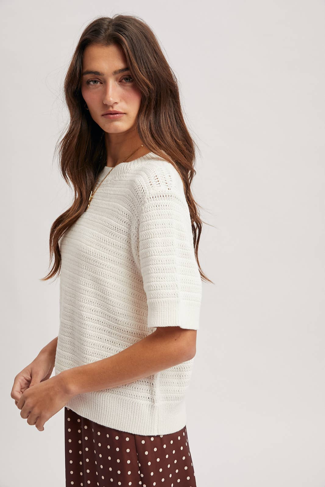 Wishlist Apparel - Wholesale Knit Sweater - Women's - TEXUTRED SHORT SLEEVE SWEATER TOP / WL25-1189610