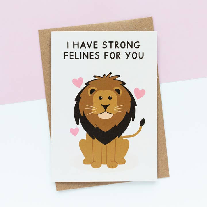 Strong Felines For You Lion Valentine's Greeting Card for wholesale by Jeff and the Squirrel