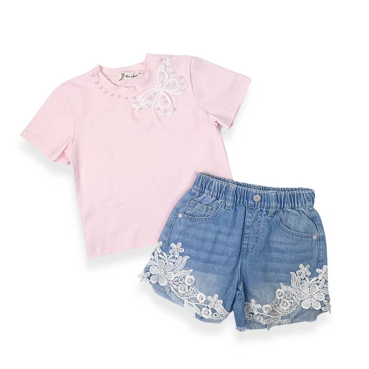 17051 Floral Lace Patch Denim Shorts for wholesale on Faire2