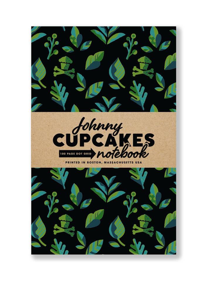 Leafy Floral Black Notebook - 100 Page Dot Grid for wholesale by Johnny Cupcakes