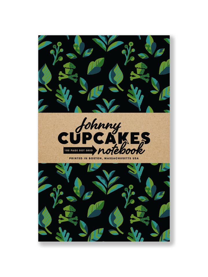 Leafy Floral Black Notebook - 100 Page Dot Grid for wholesale by Johnny Cupcakes