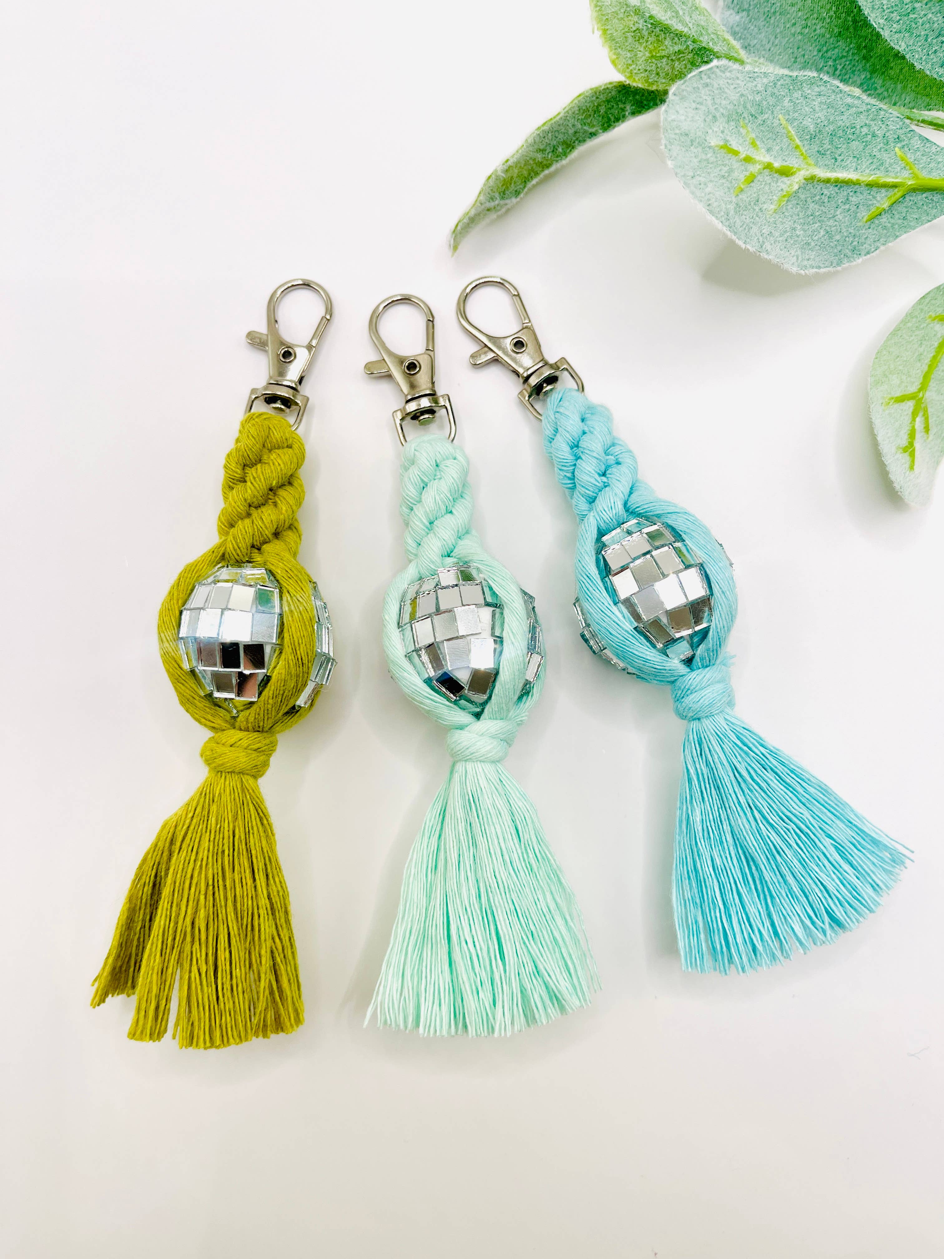 MarissaDDesigns - Wholesale Keychain - Women's - Vibrant Macrame Disco ball Keychain | Handmade | Groovy Gift3