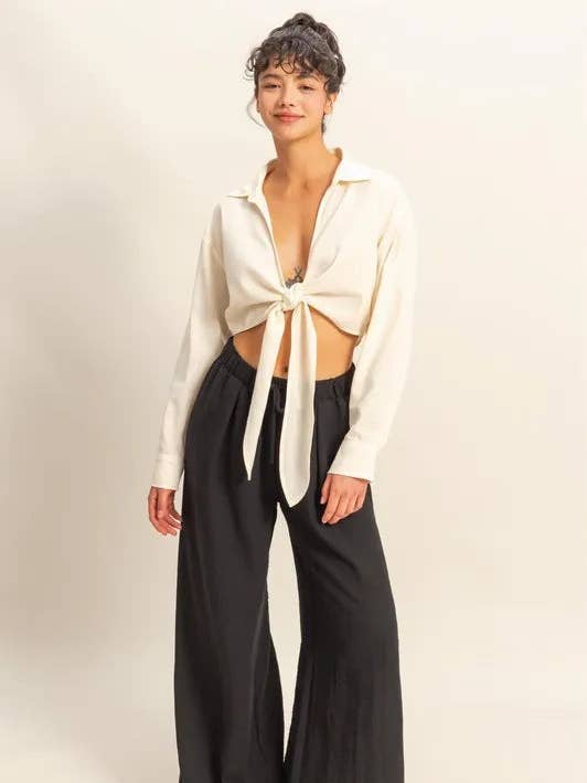 HYFVE Washed Tie Front Crop Top for wholesale by Lecatta Fashion