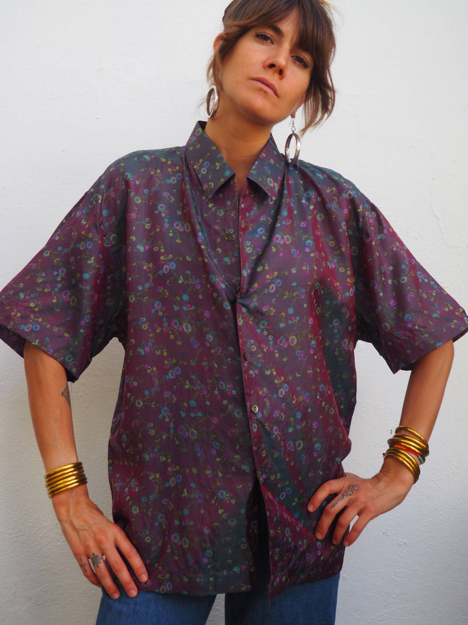 Vagabond Ibiza - Wholesale Button Down Shirt - Unisex - The Atlas Shirt – Up-cycled Vintage Sari Short-Sleeved 2