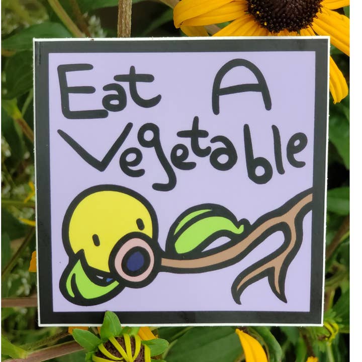 Bellsprout: Eat A Vegetable 3"x3" Waterproof Vinyl Sticker for wholesale by waifuarts