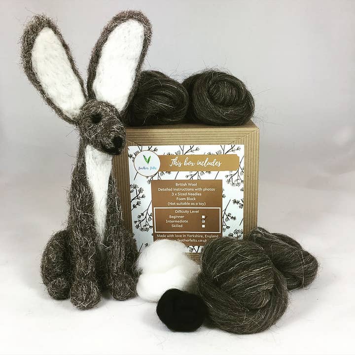 Feather Felts - Wholesale Craft Sewing Kit - Grey Hare - Needle Felting Kit