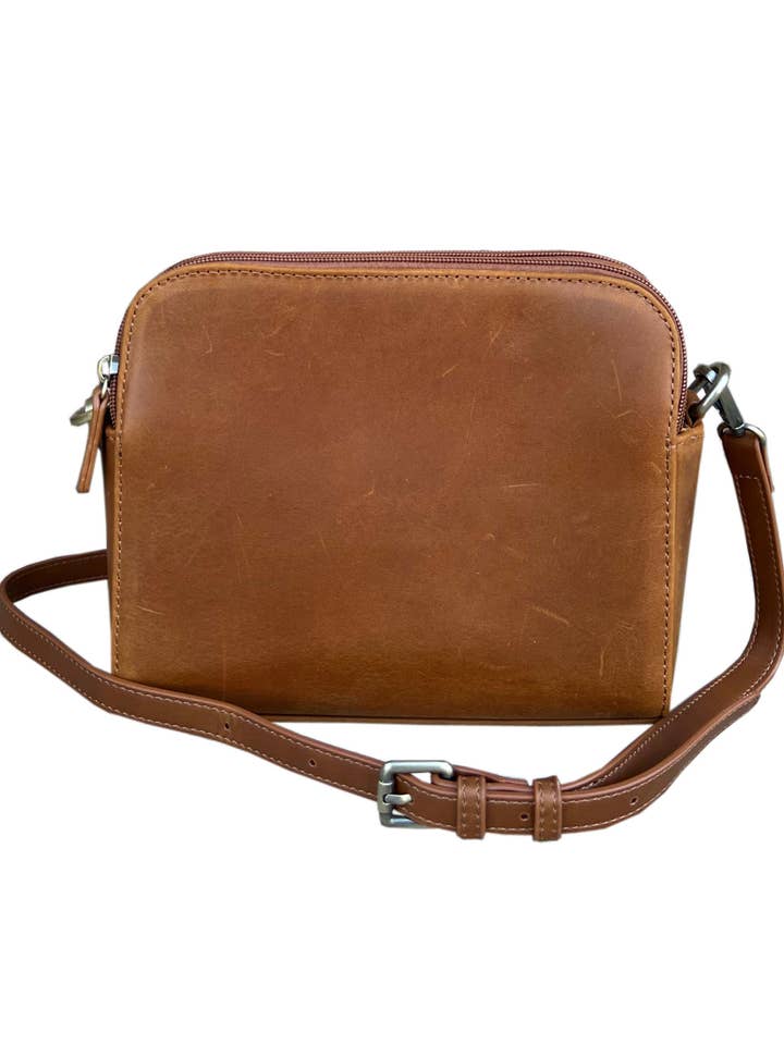 Vintage leather crossbody shoulder bag for wholesale by Roma Leathers, Inc.