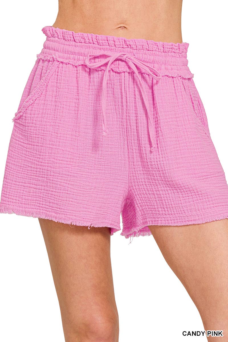 42POPS - Wholesale Shorts - Women's - ",,.._ Double Gauze Drawstring Shorts w/ Pockets3