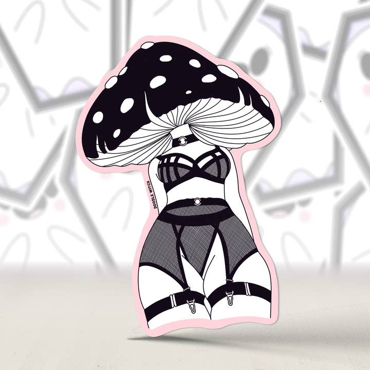 DoodleWitch - Wholesale Sticker - Mushroom Lady, Witchy Sticker0