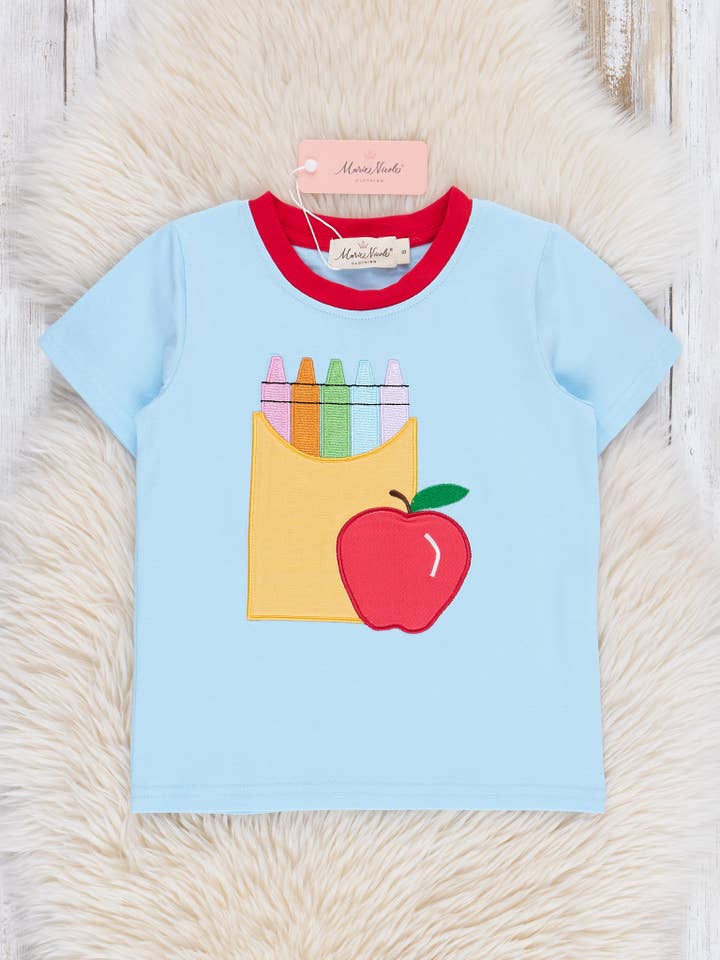 Marie Nicole Clothing - Wholesale T-Shirt - Kids - Embroidered Crayons Apple Shirt