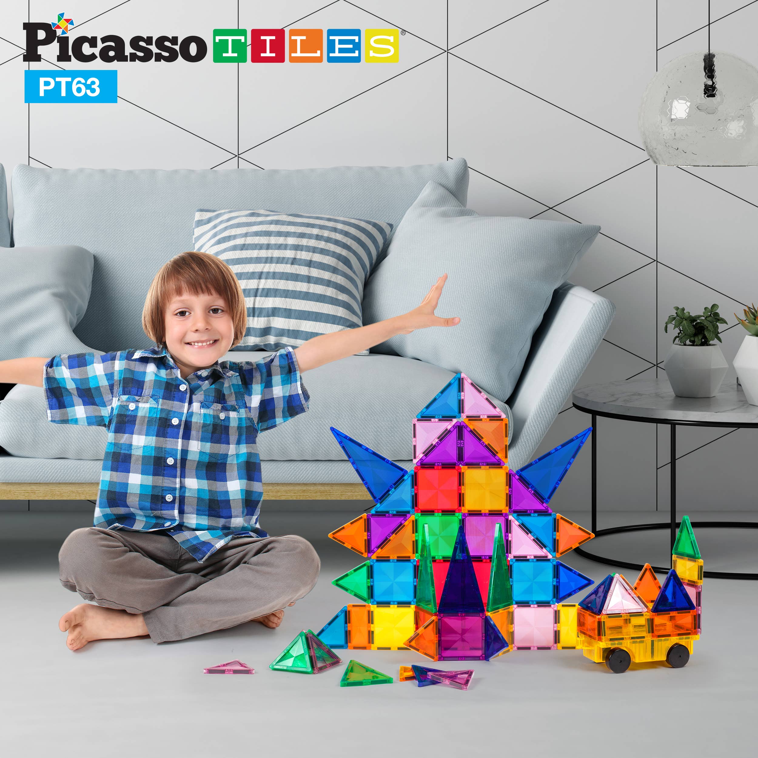 PicassoTiles - Wholesale Building Set - Kids - PicassoTiles 63pc Magnetic Tile Building Set1