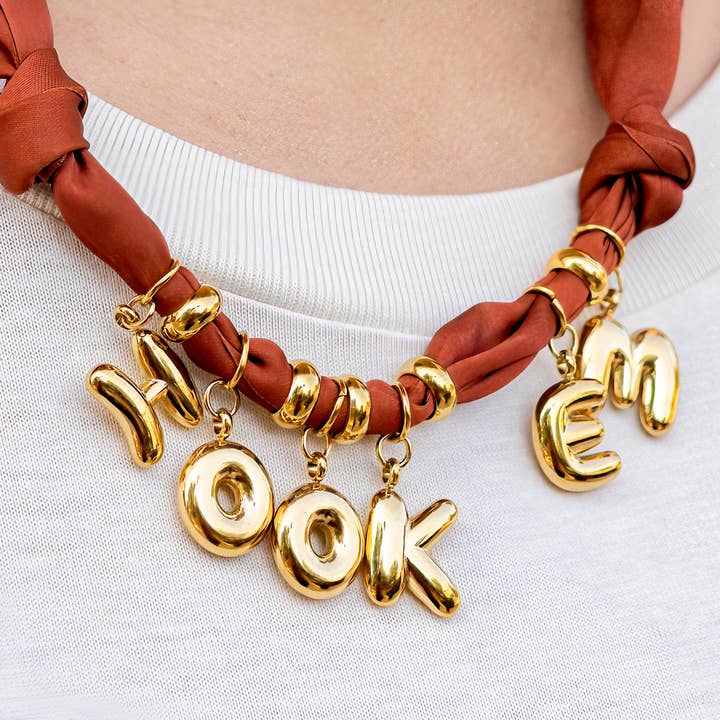 Gold Scarf Charm Necklace - Game Day - HOOK 'EM - Wholesale for wholesale on Faire0