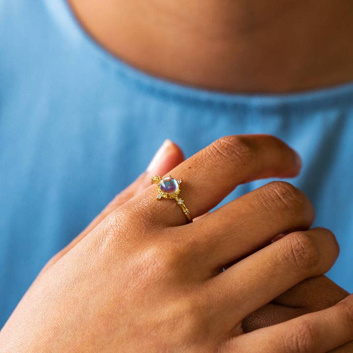 Lucent Studios Ltd - Wholesale Cocktail/Statement Ring - Aura Quartz Adjustable Gold Plated Ring3