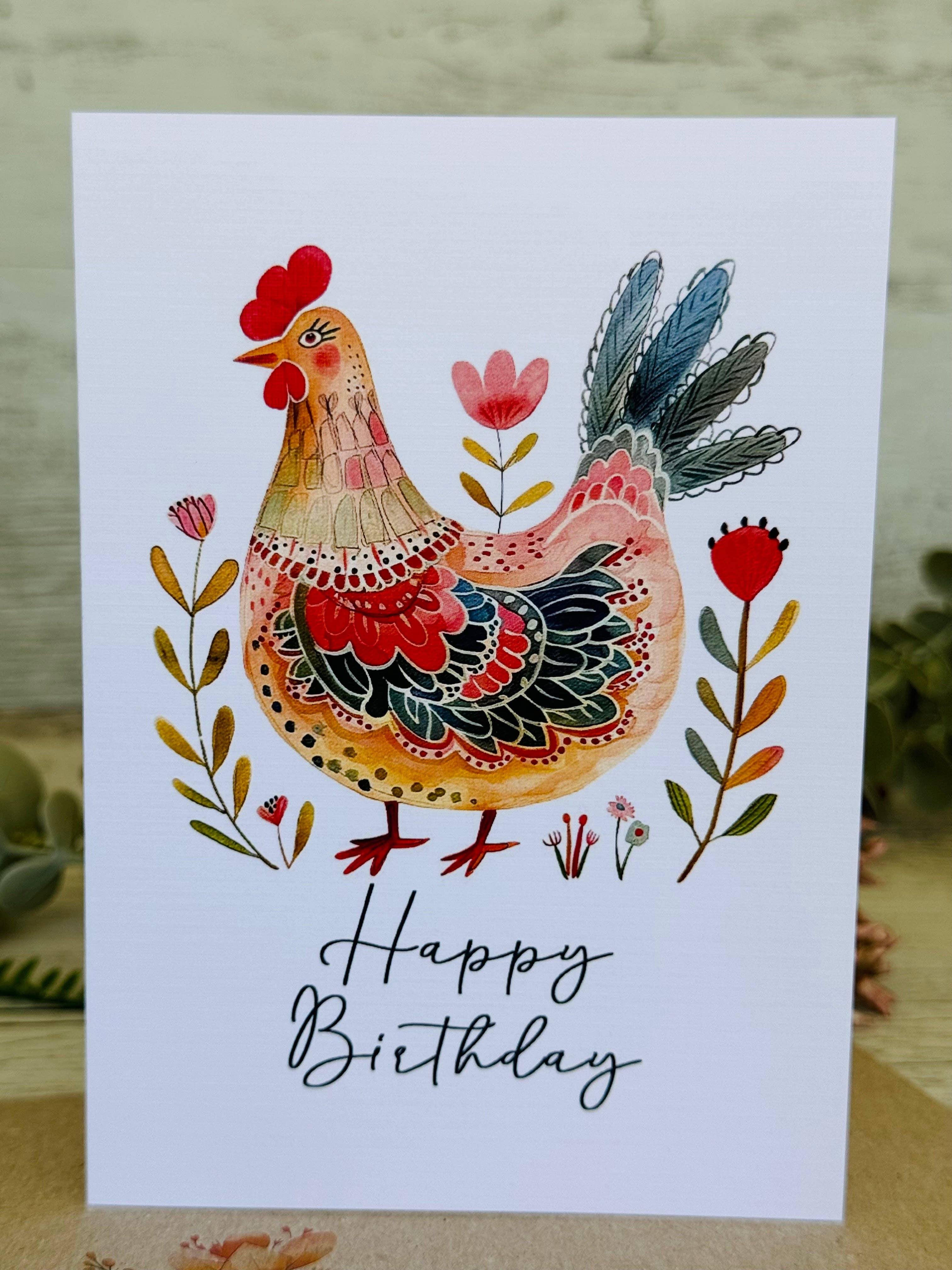 Scattered Seed Co - Wholesale Birthday Card - FOLK ART CHICKENS Birthday Card2