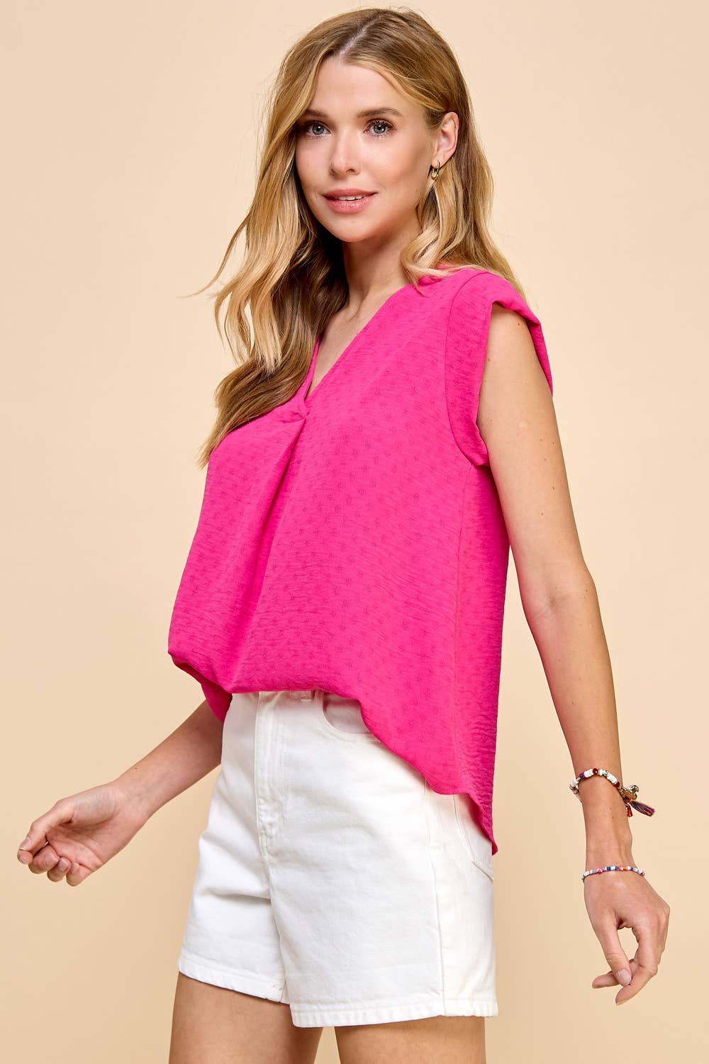 Les Amis - Vendita all'ingrosso Camicetta - Donna - Top con scollo a V testurizzato solido5