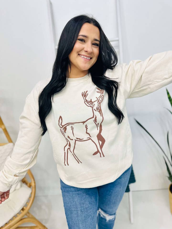 Deer Outline Puff Sweatshirt for wholesale by Dash Forward Wholesale