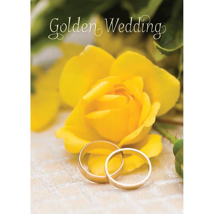 Golden Anniversary Card - Yellow Rose/Gold Rings for wholesale by Leonard Smith