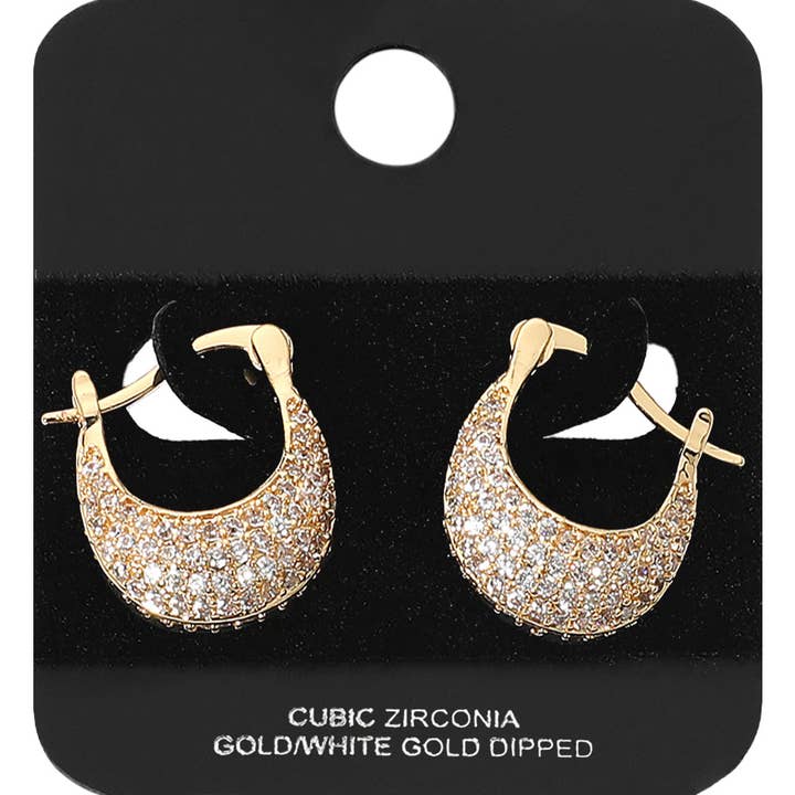 Gold Dipped CZ Stone Paved Pin Catch Hoop Earrings for wholesale by Sensibling Corp.