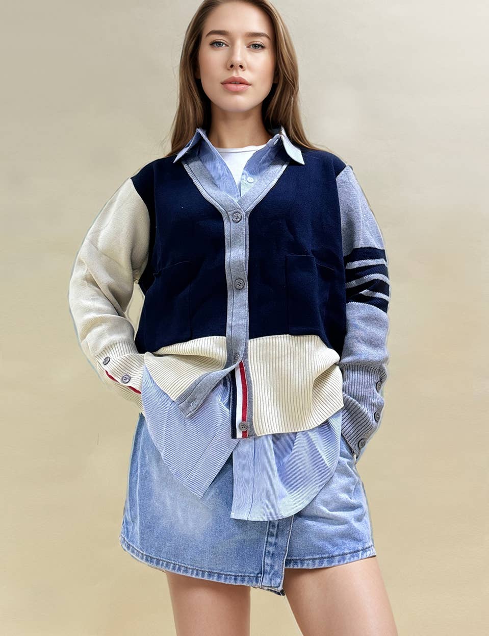 C2 Cardigan in maglia monopetto da donna con scollo a V Splice 5024 in vendita all'ingrosso su Faire9