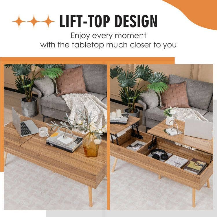 Brown 47 Inch Lift Top Coffee Table with 2 Hidden Compartments for wholesale on Faire5