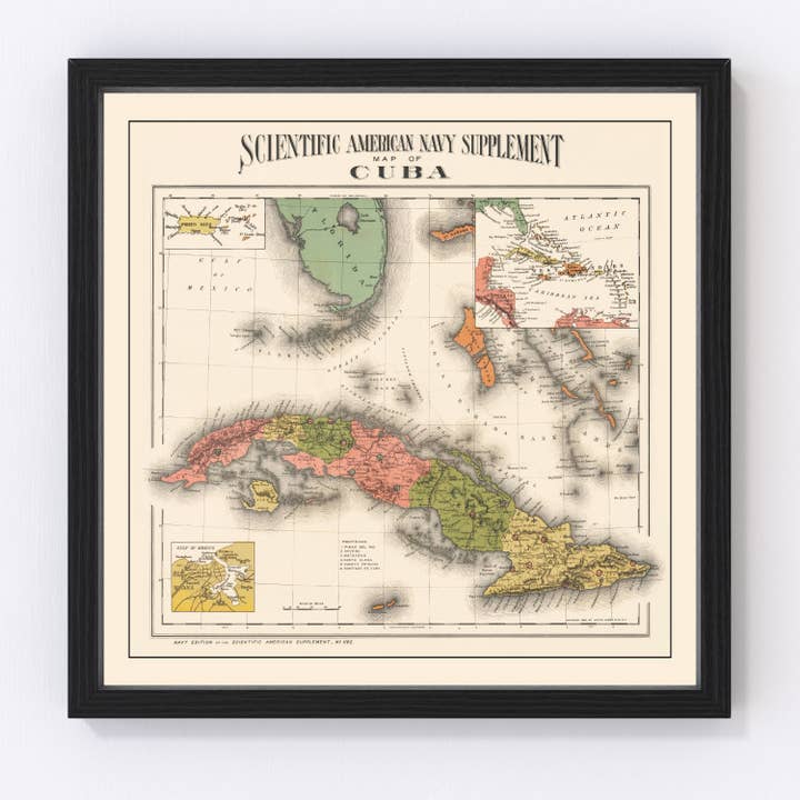 Vintage Map of Cuba 1898 for wholesale by Ted's Vintage Art