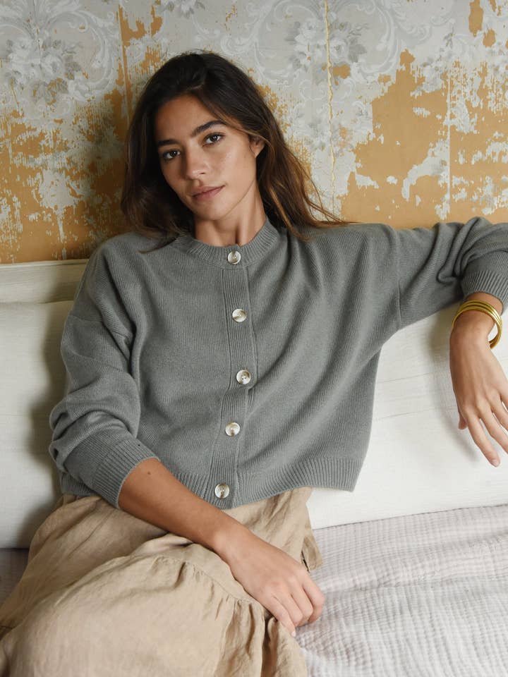 The Cashmere Kaia Cropped Cardigan // Sage for wholesale by Beachwood The Label