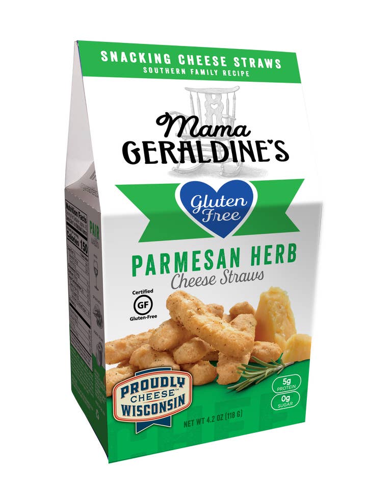 Pailles de fromage parmesan sans gluten de 4,2 oz pour la vente par Mama Geraldine's