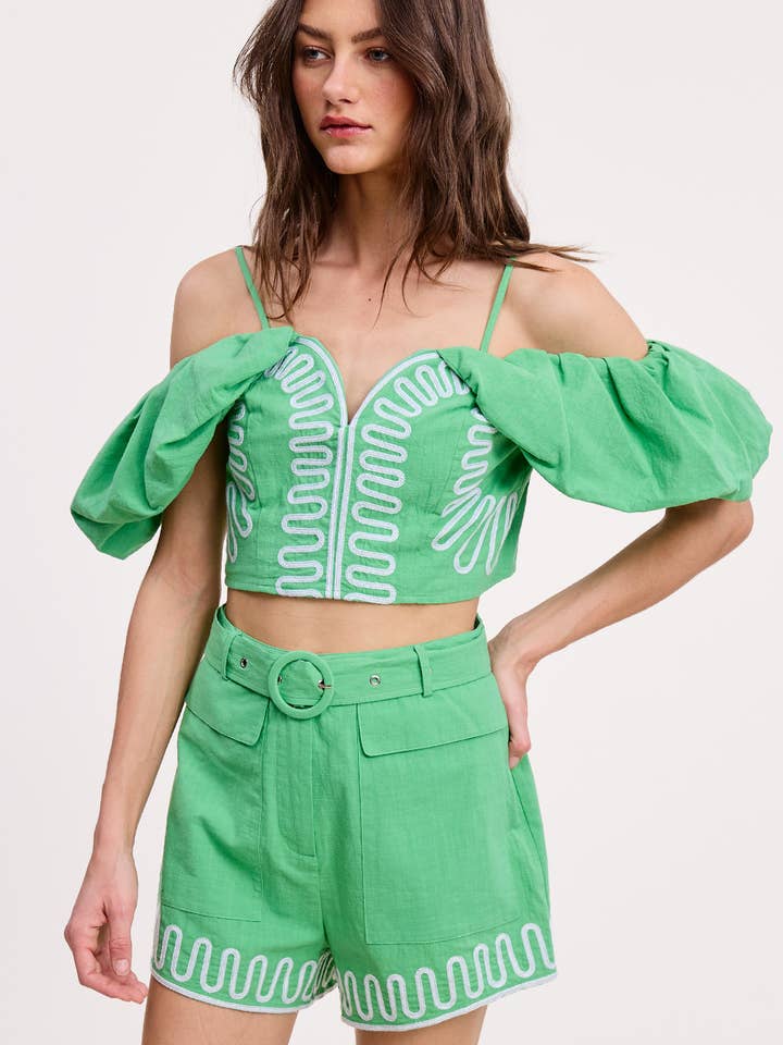 Embroidered Detail Off Shoulder Top for wholesale by Ultramarine